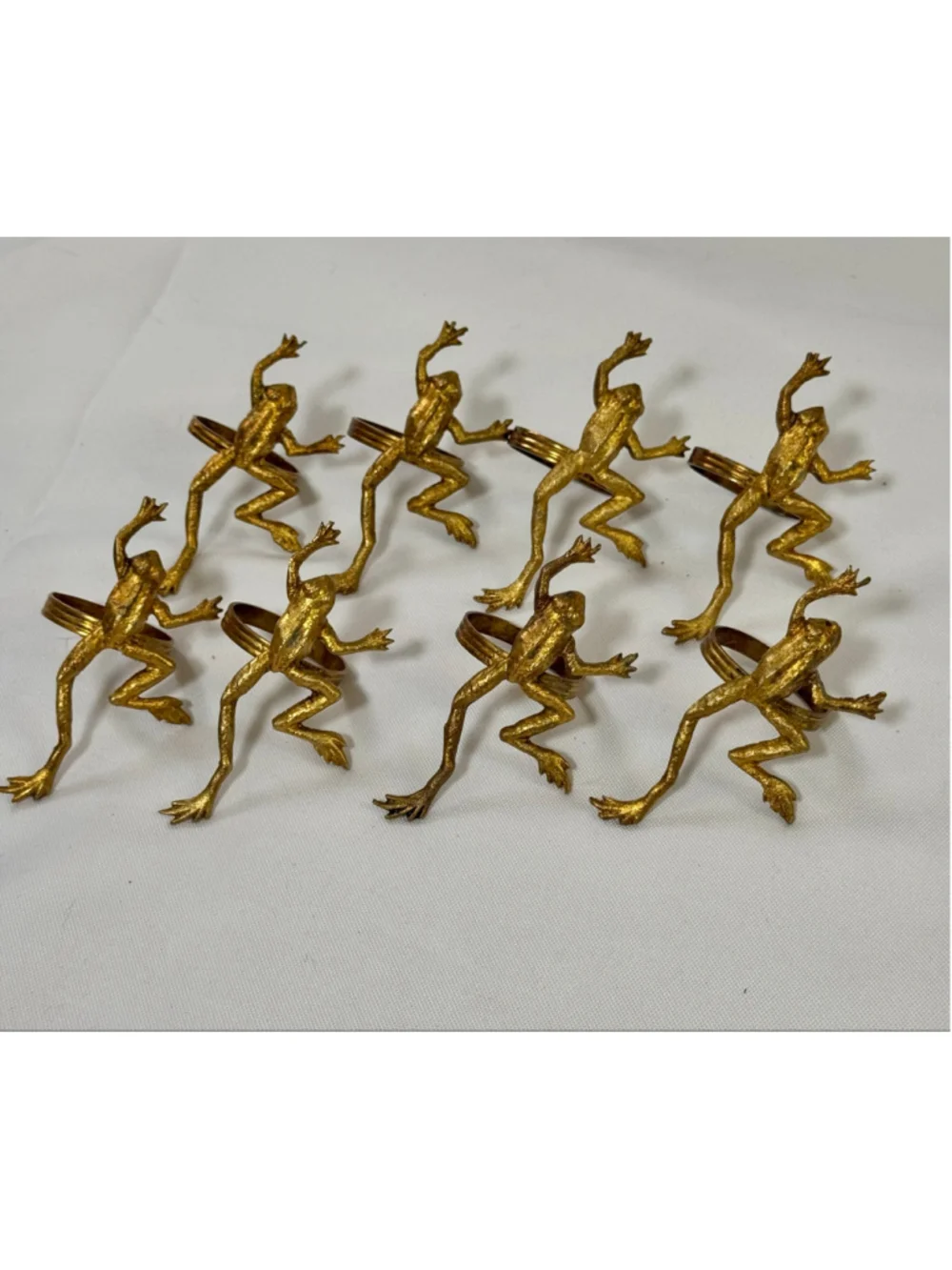 Gold Frog Napkin Rings Set of 8 Large Figural Frogs Table Decor